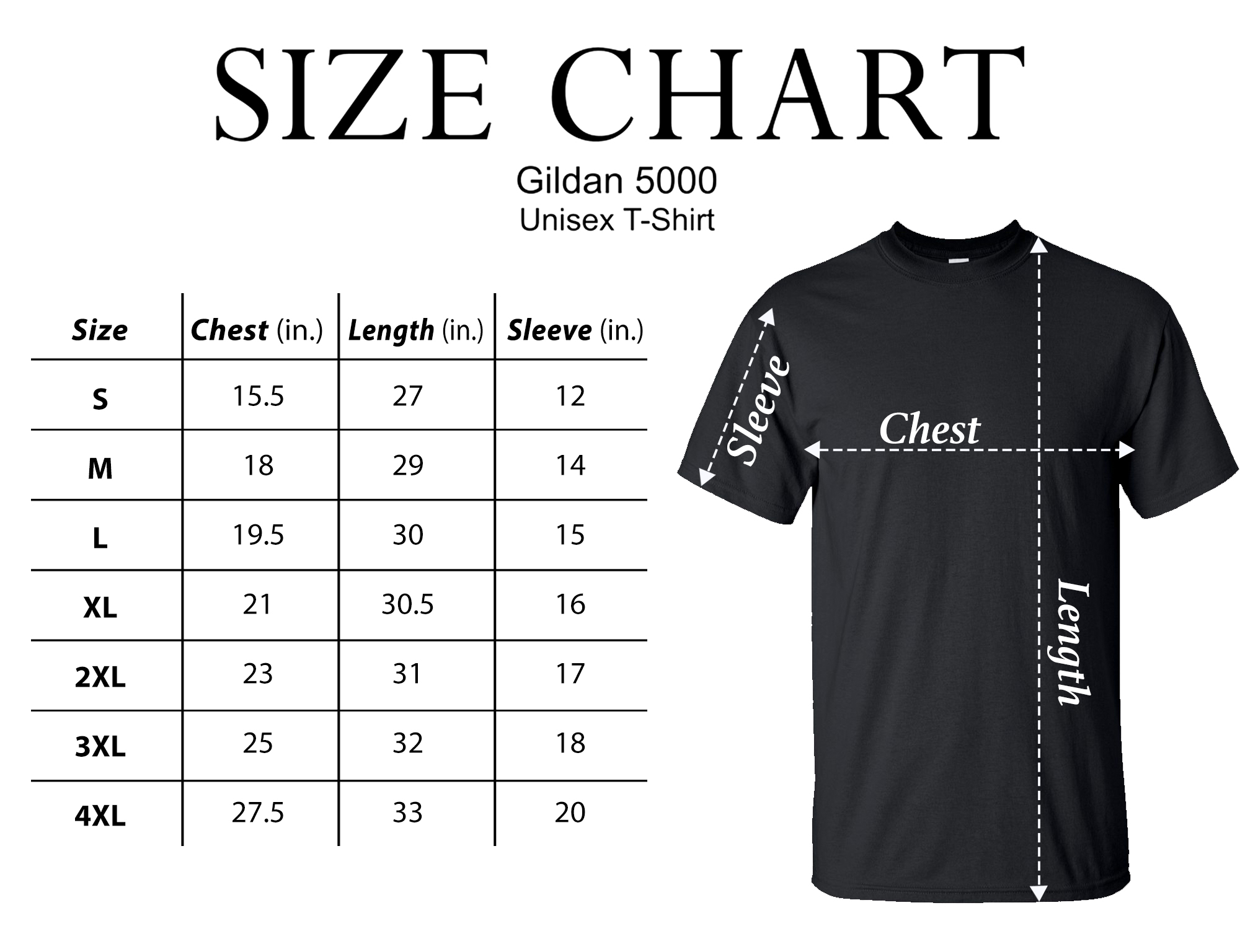Sizechart gildan 5000